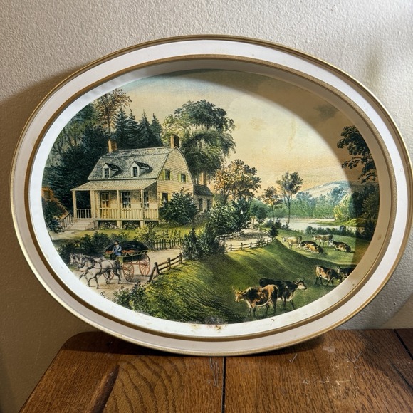 Currier and Ives Other - Vintage Currier and Ives Metal Serving Tray The American Homestead - Summer
